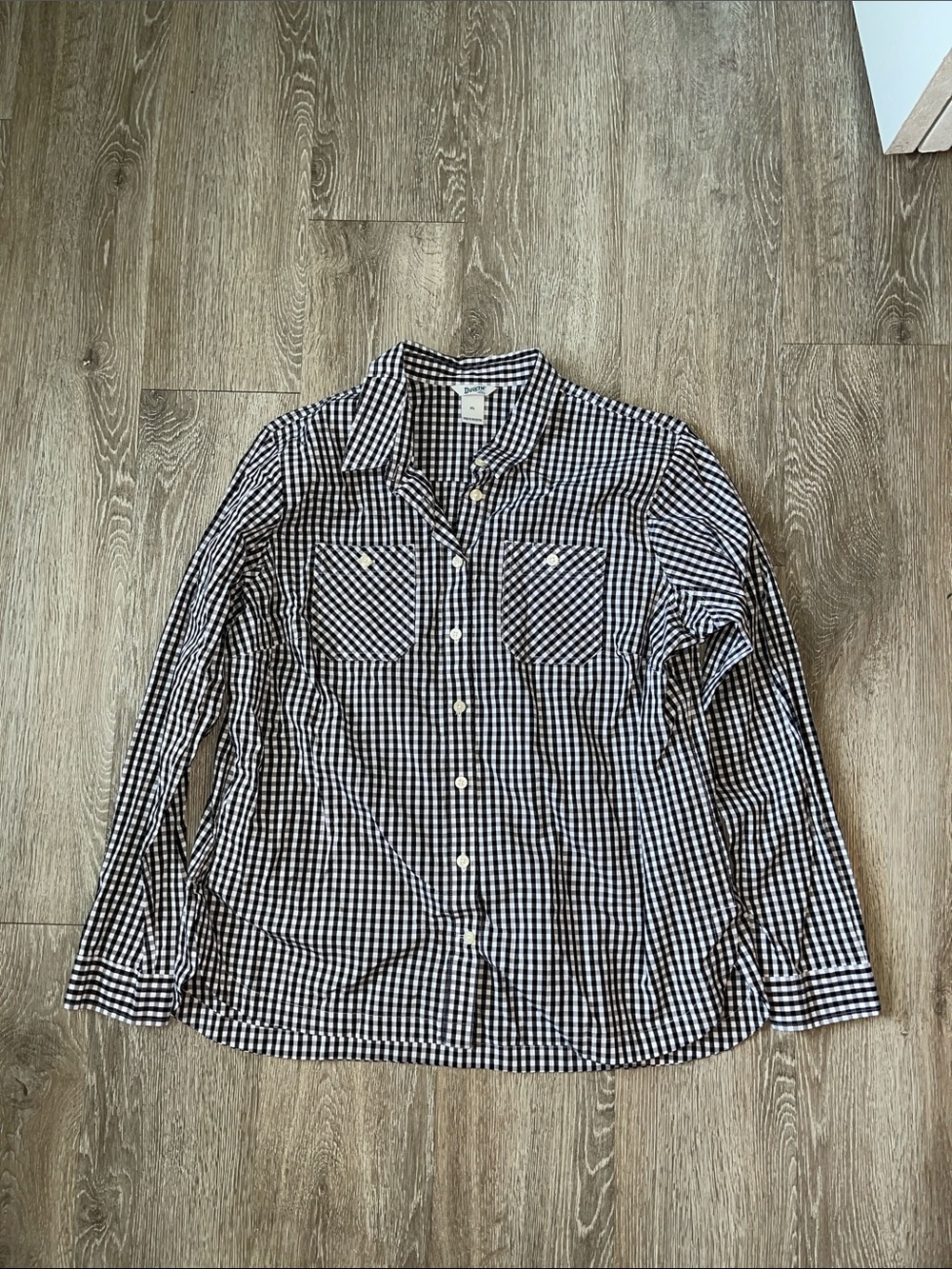 Duluth Trading Co blackand White Gingham Button-Down Shirt women’s xl casual